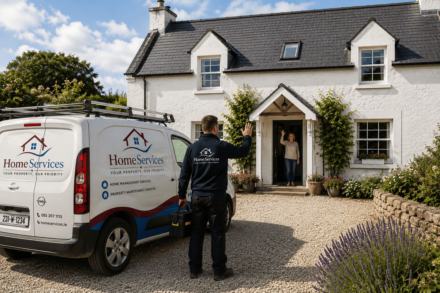 Service technician arriving at residential property | HomeServices
