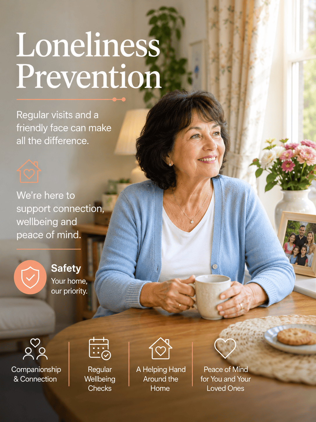 Smiling senior woman enjoying home companionship | HomeServices (Home Management)
