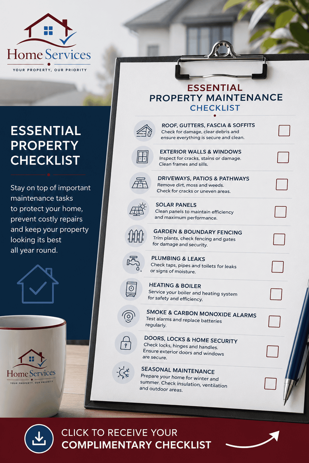 Home maintenance checklist document with checkboxes | HomeServices (Blog) (Property Maintenance)
